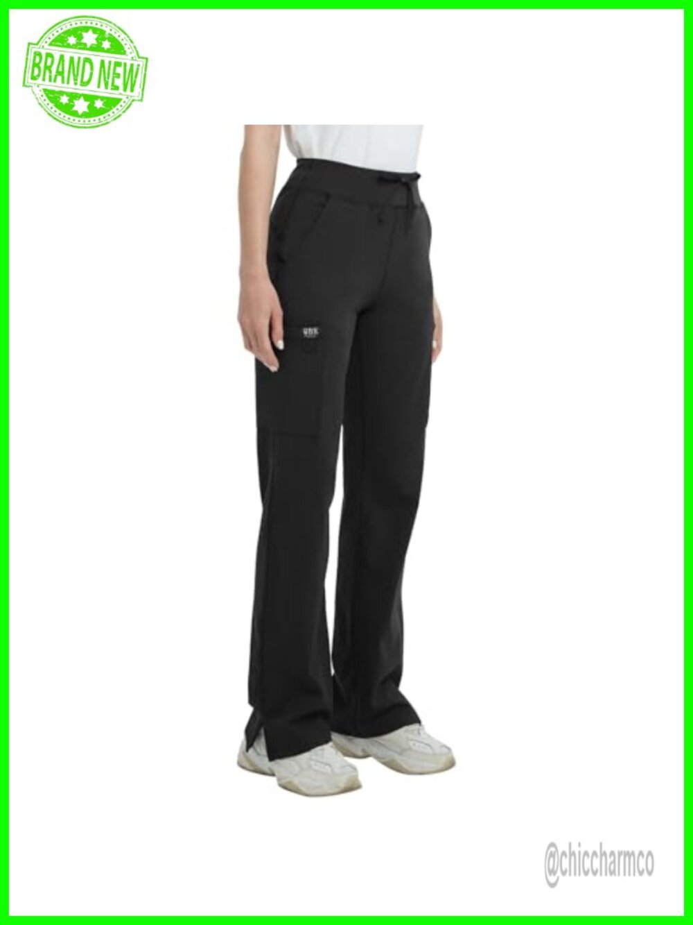 High Rise Yoga Scrub Pants Straight Wide Leg Cargo Pocket Anti-Wrinkle Knit